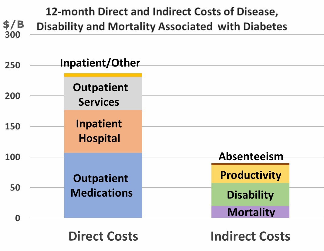 figure showing a graph which represents direct and indirect costs of disease, disability and mortality associated with diabetes 