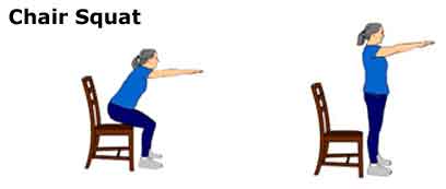 picture showing a lady doing chair squat which is regular exercise for diabetes